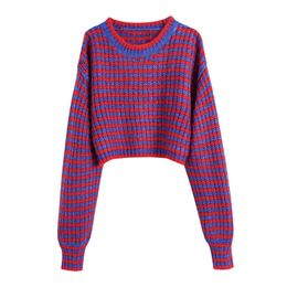 BLSQR Vintage Chic Sweaters Women Striped Elegant Crop Sweater Tops Female 2021 O-neck Casual Fashion Sweater Lady Y1110