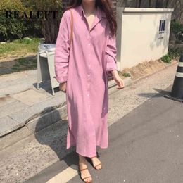 Oversize Women's Long Shirt Dress Sleeve Korean Single Breasted Spring Female Casual Loose Shirts Dresses 210428