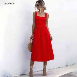 Women Long Dress Summer Sexy Backless Casual White Black Ruched Slip Midi Sundresses Ladies Pleated Spaghetti Strap Clothes 210322