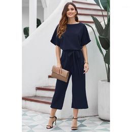 Women's Jumpsuits & Rompers 2021 Woman Always Chic Belted Culotte Jumpsuit Batwing Sleeves And A Tie Waist Belt, Wide Leg Pants