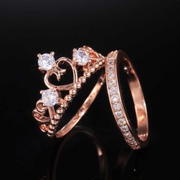 Huitan Elegant Crown Bridal Sets Women Rings Wedding Engagement Ring for Queen Dazzling Crystal Zircon Female Trendy Jewelry Hot X0715