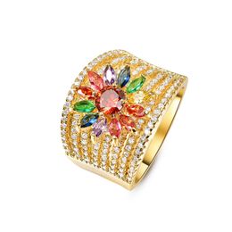 LUALA Luxury AAA Zircon Rings For Women New Colourful Flower Gold Silver Colour Anniversary Gift Jewellery Wedding Band Ring X0715