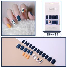 NF-H10 deep blue 24pcs/box Multicolor Stiletto Press On False Nails Leopard Wear Finished Product Wearable Full Cover Decor Tips Art