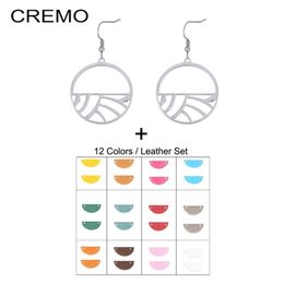 Cremo Stainless Steel Drop Earring Trendy Boucle D'oreille Femme Interchangeable Leather Earing for Women Jewelry 210317