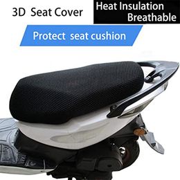 Motorcycle Seat Cover 3D Honeycomb Sunscreen Heat Insulation Seats Spacer Mesh Fabric Breathable Anti-Slip Cushion for Scooter Moped Black