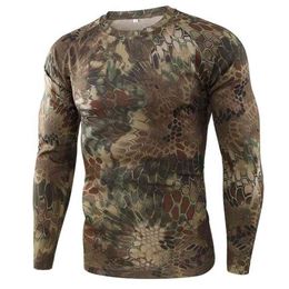 Summer Quick-drying Camouflage T-shirts Breathable Long-sleeved Military Clothes Outdoor Hunting Hiking Camping Climbing Shirts 210707