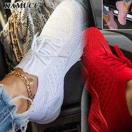 Women Red Sneakers Female White Casual Shoes Comfortable Mesh Lace-Up Ladies Sport Shoes Wedges Chunky Women's Vulcanised Shoes H0902