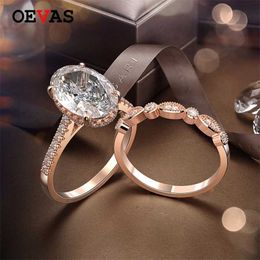 OEVAS 100% 925 Sterling Silver Oval Created Gemstone Wedding Engagement Diamonds Ring Sets Fine Jewelry Wholesale 211217