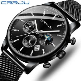 CRRJU Casual Mesh Belt Fashion Chronograph Quartz Gold Watch Top Brand Luxury Waterproof Date Clock Relogio Masculino 210517