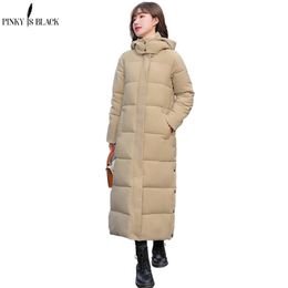 PinkyIsBlack Winter Women Jacket X-long Hooded Cotton Padded Female Coat Womens Parka High Quality Warm Outwear 211018