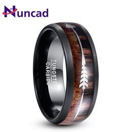 Cluster Rings Nuncad Frosted Hawaiian Koa Wood Tungsten Carbide For Men 8 MM Wide Black Walnut Arrow Dome Vintage Jewellery