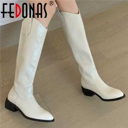 Dress Hit Knee High Boots Wide Calf Genuine Leather Pointed Toe Heels Shoes Woman Party Long est 210528