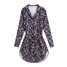 BLSQR Vintage Floral Print Mini Dress Women Lapel Long sleeve Retro es Belt Pleated Chic Shirt Vestido 210430