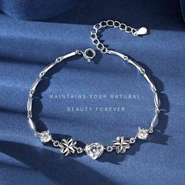 Clover Full Silver 999 Bracelet Female Light Luxury Heart Jewellery Plated Gift for Girlfriend and Friend