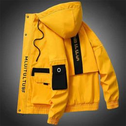 Spring Autumn Patchwork Streetwear Jackets Men Big Size 3XL Hooded Casual Loose Print Windbreaker Jacket Male Hip Hop Coat homme 210928