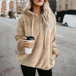 Women's Hoodies & Sweatshirts Women Flannel Pullovers Autumn Winter Top Streetwear Clothing Patchwork Pocket Loose Hoody Solid