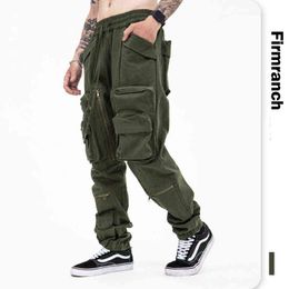 Firmranch News 2021 Army Green Multi-Pocket Functional Cargo Tactical Casual Pants High Street Legging Bib Overall Dungarees H1223