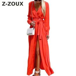 Women Dress V-neck Long Sleeve Bandage Split Vintage Dresses Plus Size Irregular Black Red Yellow 210524