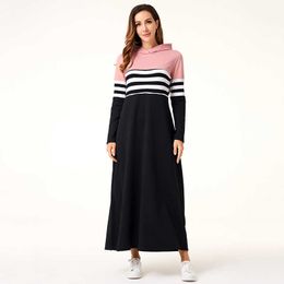 Women Hoodie Dresses Long Sleeve Striped Patchwork Casual Long Dress Loose Female Fashion Women Clothing 210706