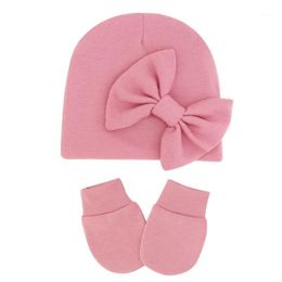 Caps & Hats 97BE Born Beanie Hat Gloves Set Baby Bow Mittens Kit Infants Autumn Winter Warm Cotton Head Wrap Glove Shower Gifts