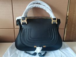 realfine888 Bags 5A Totes Marcies Leather Handbag 36cm Grain Calfskin Black Colour Top Handles Shoulder strap bags,with Dust Bag