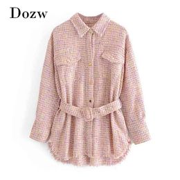 Multi Elegant Bandage Jacket Women Batwing Sleeve Coat Outerwear Tassel Pocket Vintage Plaid Female Kobieta Kurtka 210515