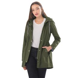 Coat Women Army Green Spring Autumn Fashion Europe and America Plus Size Loose Waterproof Hooded Jacket Feminina LR1019 210531