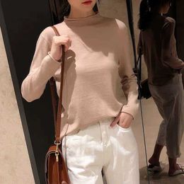 Casual Half Turtleneck Sweater Women Bottoming Tops Autumn Winter Knitted Pullover Loose Thin Long Sleeve Jumper Top 210526