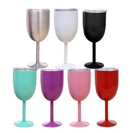 10oz Wine Glasses 304 Stainless Steel Double Wall Vacuum Tumbler Insulated Cups With Lids cup Glass 10pcs