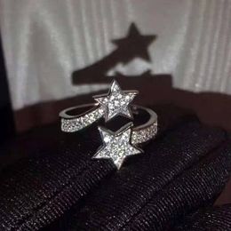 Wedding Rings 925 Sterling Silver Adjustable Authentic Dangle Star Ring Fashion Micro Pave Cz Zircon Crystal Famous Jewellery