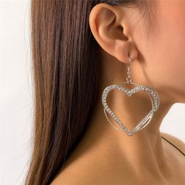 Fashion Big Heart Crystal Drop Earrings for Women Bijoux Geometric Shiny Rhinestones Earring Aesthetic Goth Jewelry