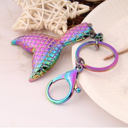 hot-selling colorful mermaid tail keychain metal car key ring creative small gift decoration