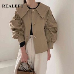 Autumn Winter Minimalist Women's Jackets Puff Sleeve Single Breasted Loose Chic Outwear Ladies Korean Style 210428