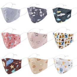 Children's face mask for boys girls 3D cartoon Animal cats dogs fish printing masks kids dustproof breathable cotton facemask 9 color