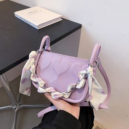 Shoulder Bags PU Leather Handbags For Women 2021 Luxury Designer Shopper Wallets Fashion French Style Embossed Heart Silk Scarf Crossbody