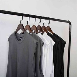 Black white gray Drop Shoulder Tank Top Men Streetwear punk Hip Hop Vest Sleeveless Funny Oversize Tee Shirt undershirt 210623