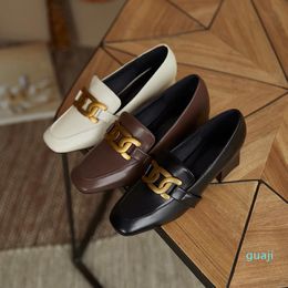 Dress Shoes Quality Office Lady Women Pumps Casual PU Square High Heels Work Shallow Solid Elegant Ladies 6545