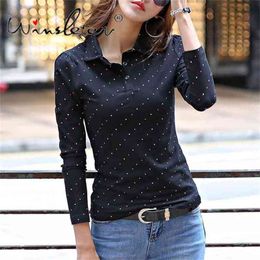 Spring T-shirt Women Dot Print Casual Cotton Tops Stretchy Slim Tees Clothes T01609B 210421