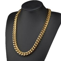 14mm Gold Filled Curb Cuban Link Miami Chain For Men Top Quality 316L Stainless Steel Necklace & Bracelet Accessory Chains