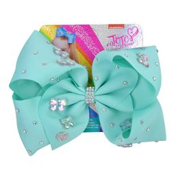 8 inch jojo bow girl hair bows butterfly rhinestones design clippers girls clips