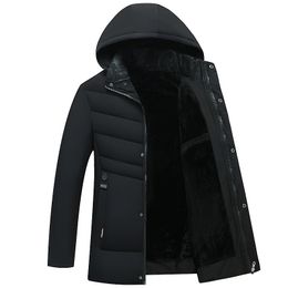 Solid Winter Parka Men Plus Velvet Hat Detachable Windproof Waterproof Jacket Mens Hooded Casual Thick Warm Hoodies Male Parkas 210524