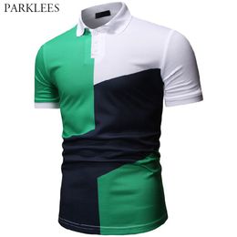 Patchwork Mens Polo Shirts Casual Slim Fit Hit Color Polo Shirt Men Button Up Business Summer Short Sleeve Polo Shirt Men 210524