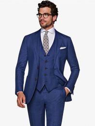 Latest Design Two Buttons Blue Groom Tuxedos Notch Lapel Wedding/Prom/Dinner Groomsmen Men Suits Blazer (Jacket+Pants+Vest+Tie) W1334