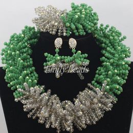 Earrings & Necklace Gorgeous Green African Beads Jewellery Set Nigerian Wedding Crystal Bridal 2021 AIJ237