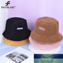 Casual Solid Color Lamb Wool Bucket Hat For Women Winter Autumn Plush Flat Panama Cap Warm Female Fisherman Hat Factory price expert design Quality Latest Style