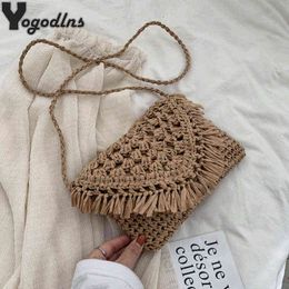 Shopping Bags Bohemian Women Straw Beach Bag Ladies Wicker Woven Handmade Shoulder Messenger Summer Travel Tassel220307