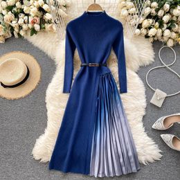 Plus Size Dress Streetwear Pleated Stitching Temperament Sweet Closed Waist Color Matching Knitted Sexy Casual Dresses