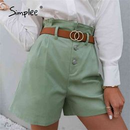 Solid ruffle high waist casual shorts women High street botton solid summer Fashion green office bottom 210719