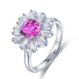 High quality 1.50ct Flower pattern Lab Grown Ruby gemstone rings sterling sier 925 jewelry adjustable ring