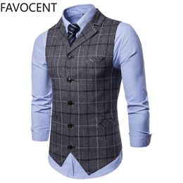 Mens Vest Casual Business Men Suit s Male Lattice Waistcoat Fashion Sleeveless Smart Top Grey Blue 210923